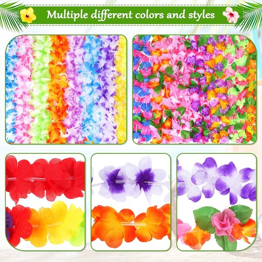 Citrus; 36PCS Hawaiian Leis for Luau Party, Tropical Flower Leis Necklaces, Colorful Hawaii Party Decorations for Summer Beach Party, Aloha Birthday, Graduation, Wedding, Pool Party Favors; Category:Party Supplies; Image:1